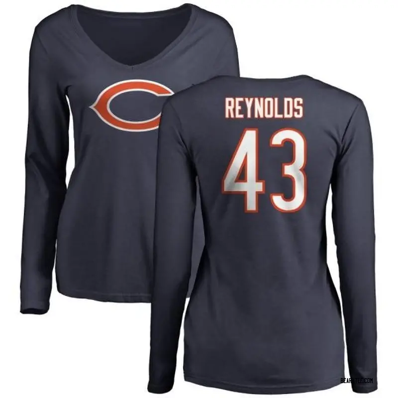 Rashaad Reynolds Chicago Bears Women's Navy Pro Line Name & Number Logo Slim Fit Long Sleeve T-Shirt -